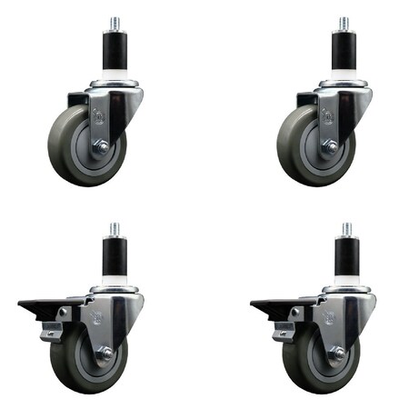Service Caster 3.5'' Gray Poly Wheel Swivel 1-3/8'' Expanding Stem Caster Set 2 Brakes, 4PK SCC-EX20S3514-PPUB-2-PLB-2-138